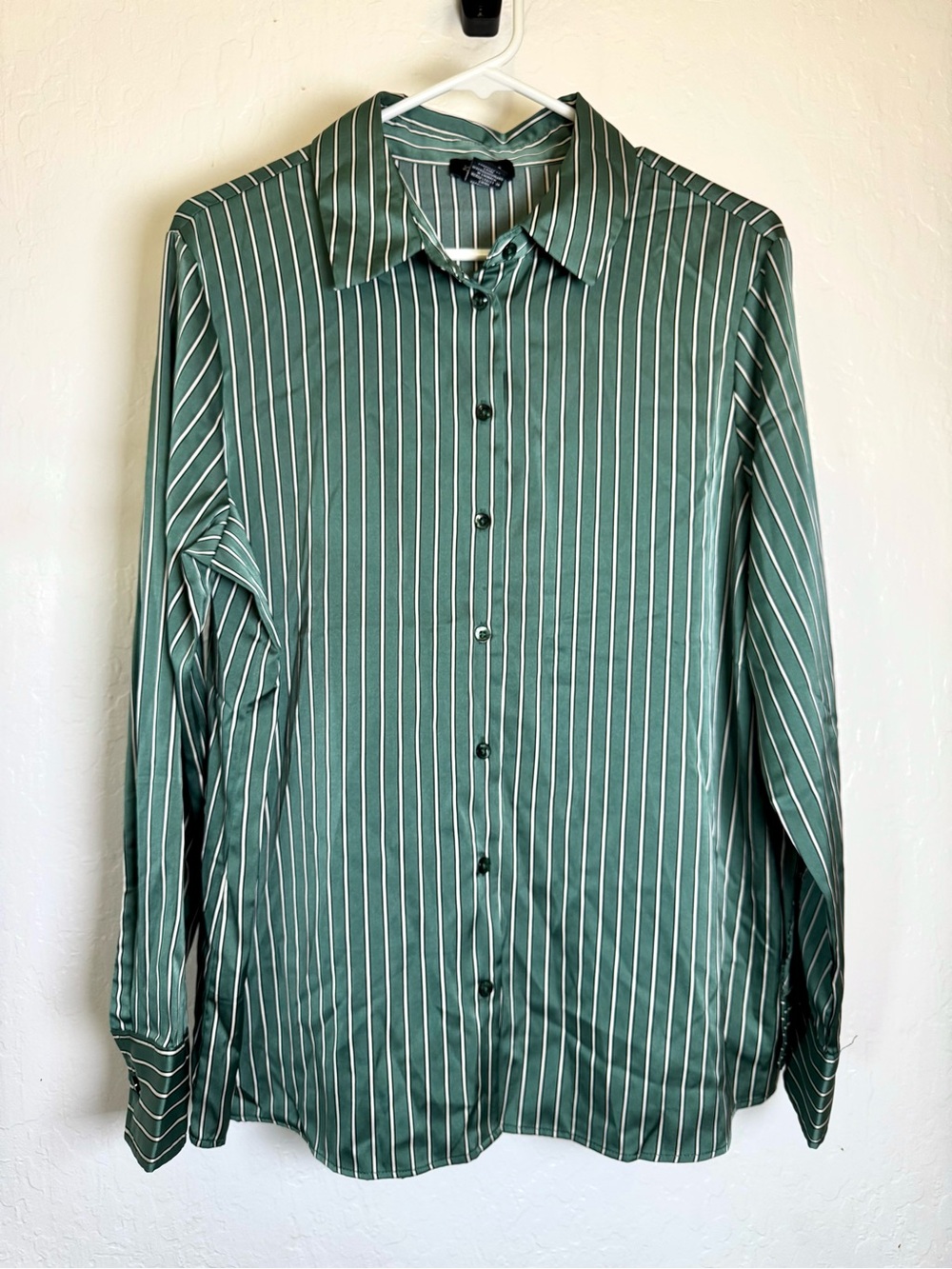 Green Vertical Stripe Button-Up Blouse